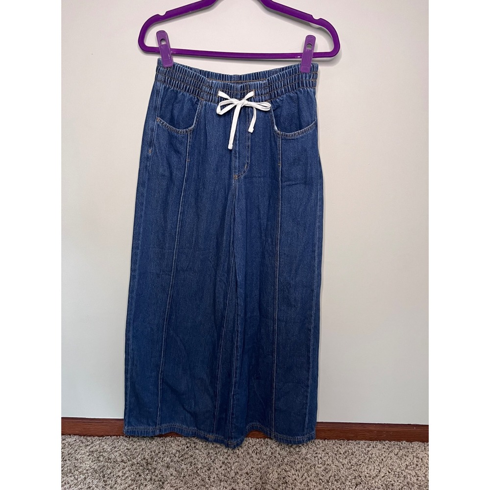 Universal Thread Women Small Blue Wide Leg Pull On Drawstring Denim Pants Jeans